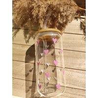 Trinkglas "Little Hearts' Mit Bambusdeckel Glasstrohhalm - Süßes Geschenk Herzchen Glas Herzen Kleine Strohhalmglas Geschenk von AnubaDesign