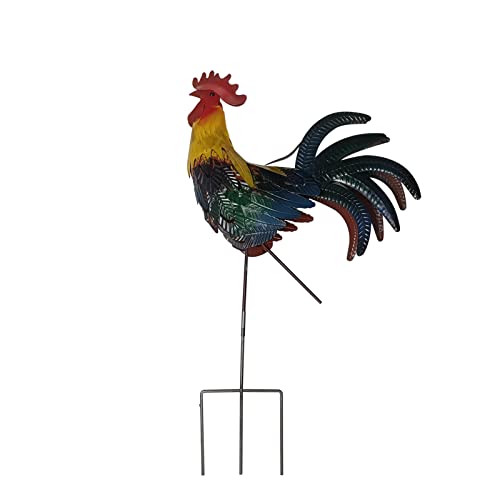 2 Metall-Hahn-Dekoration – mit Pfahl, Gartenstatuen für den Außenbereich, stehendes Huhn, Ornamente, Hofkunst, für Garten, Hinterhof oder Rasen von Anulely
