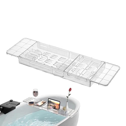Anulely Badewannentisch, Kippschutz, transparenter Organizer für Badezimmer, Badewanne, Badewannentablett, Weinglashalter, multifunktionales Badewannenregal für Tablets, Getränke Anulely Badewannentisch, Kippschutz, transparenter Organizer für Badezimmer, Badewanne, Badewannentablett, Weinglashalter, multifunktionales Badewannenregal für Tablets, Getränke von Anulely
