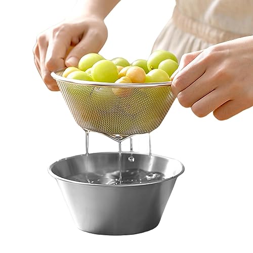 Anulely Edelstahlsieb,Siebschale | 700 ml Topfabtropfsieb, Gemüse- und Obstwaschsieb, Sieb-Sieb-Set für Nudeln, Spaghetti, Beeren, Gemüse von Anulely
