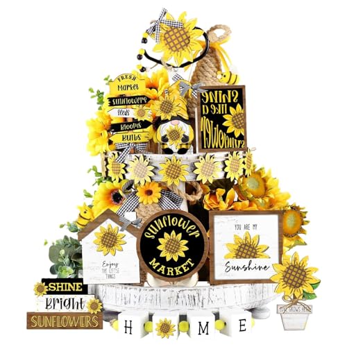 Anulely Gestuftes Tablett-Dekor, Sonnenblume, Bauernhaus-Sonnenblume, gestuftes Tablett-Dekorationsset, Sonnenblumen-Dekor für Tisch, Kaminsims Anulely Gestuftes Tablett-Dekor, Sonnenblume, Bauernhaus-Sonnenblume, gestuftes Tablett-Dekorationsset, Sonnenblumen-Dekor für Tisch, Kaminsims von Anulely