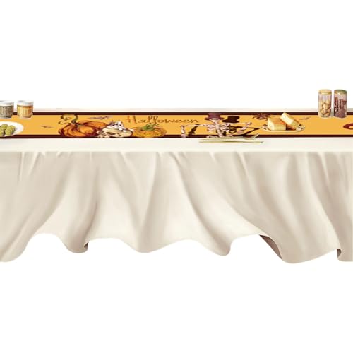 Anulely Halloween-Tischläufer, Kürbisse, Geister, Skelette, 182,9 cm, Halloween-Tischdecke, Abendessen, langer Bauernhaus-Tischläufer, Esstischdekoration Anulely Halloween-Tischläufer, Kürbisse, Geister, Skelette, 182,9 cm, Halloween-Tischdecke, Abendessen, langer Bauernhaus-Tischläufer, Esstischdekoration von Anulely