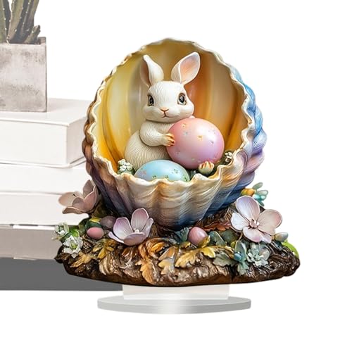 Anulely Hasen-Figuren, Heimdekoration, Acryl, 2D-Frühling, Heimdekoration, Hasen-Figuren mit Perle und Blume, Kaninchen-Skulptur für Einweihungsfeiern von Anulely