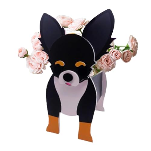 Anulely Hunde-Pflanzgefäß – Chihuahua-Form, niedlicher Gartenblumen-Übertopf, schwarz-weiß, Chihuahua-Übertöpfe, Hunde-Pflanzgefäß für Arbeitsplatz, Zuhause von Anulely