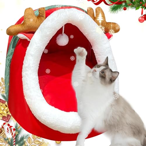 Anulely Katzenhöhlenbett - Weihnachten Katzenhöhle Waschbar Halbgeschlossene Katzenbetten - Abnehmbare Katzen-Couch Anti-Rutsch Bequeme Haustierbedarf für kleine Katzen Anulely Katzenhöhlenbett - Weihnachten Katzenhöhle Waschbar Halbgeschlossene Katzenbetten - Abnehmbare Katzen-Couch Anti-Rutsch Bequeme Haustierbedarf für kleine Katzen von Anulely