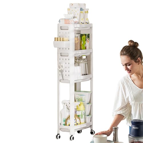 Anulely Kleiner Allzweckwagen mit Rädern, 4-stöckiger Wagen mit Rollen, bewegliches Rollregal, Klassenzimmer, Bücher, Lagerregal von Anulely