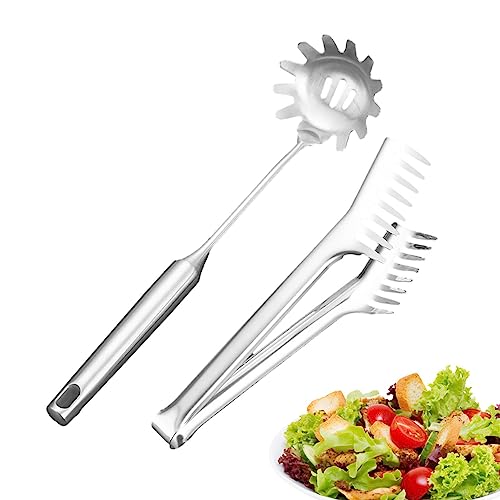 Anulely Nudellöffel | Spaghettiheber Spaghettilöffel und Nudelzange | Servierbesteck aus Edelstahl mit bequemem Griff, Nudelheber zum Kochen von Spaghetti-Nudeln von Anulely