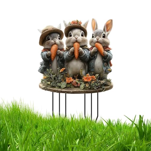 Anulely Oster-Hofpfähle, Gartendekoration, Frühlings-Rasen-Dekoration, Requisiten für Terrasse, 2D-Acryl, Outdoor-Dekoration, Hasen-Ei-Schilder von Anulely