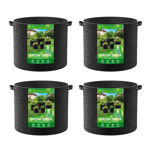 Anulely Pflanzbeutel – 4 x Vlies-Pflanztöpfe mit Griffen, atmungsaktiv, tragbar, Pflanzgefäß für drinnen und draußen, Gartenarbeit, Terrasse, Balkon, Blumenbepflanzung von Anulely