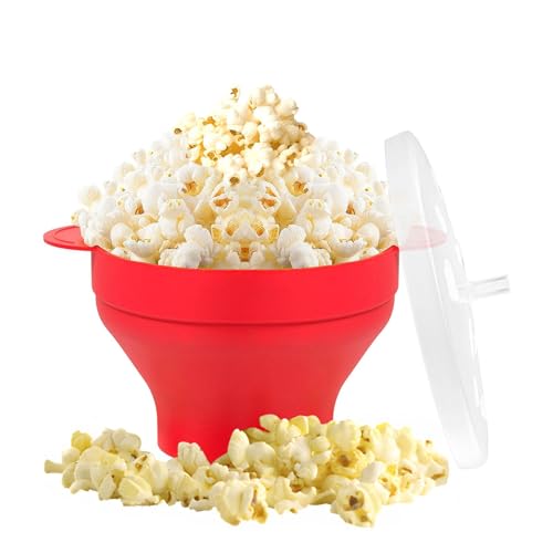 Anulely Popcorn-Popper aus Silikon, Mikrowellenschüssel mit Deckel, hohe Temperaturbeständigkeit, spülmaschinenfest, Popcorn-Macher, kein Öl für Filmabend erforderlich Anulely Popcorn-Popper aus Silikon, Mikrowellenschüssel mit Deckel, hohe Temperaturbeständigkeit, spülmaschinenfest, Popcorn-Macher, kein Öl für Filmabend erforderlich von Anulely