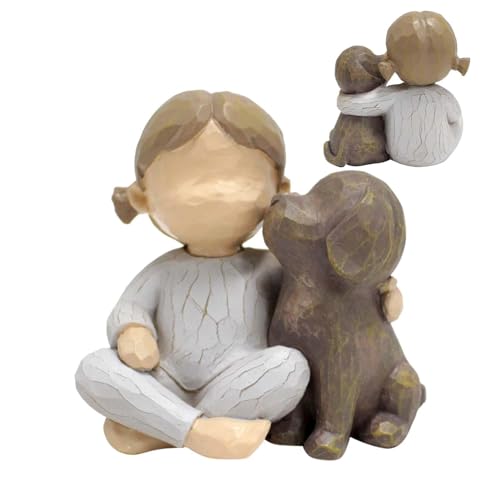 Anulely Skulpturen für Mädchen und Hunde, handbemalte Figuren für Zuhause, Mädchen und Hund, aus Kunstharz, für Zuhause, Büro, Desktop-Dekoration von Anulely