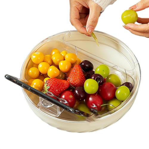 Anulely Snackschale mit Handyhalterung, abnehmbare Schüssel mit Handyhalter, doppellagiger Ablaufkorb – Snack-Servierschale, Nussschale für den Haushalt, für Kirschen, Edamame, Früchte von Anulely