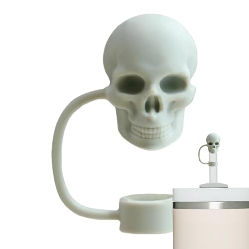 Anulely Totenkopf-Strohkappen für Trinkgläser, Silikon-Skelett-Strohhalm-Aufsatz, niedlicher Totenkopf-Strohhalm-Abdeckkappen, staubdicht, Skelett-Form, Strohhalm-Abdeckung für 10 mm Trinkhalm von Anulely