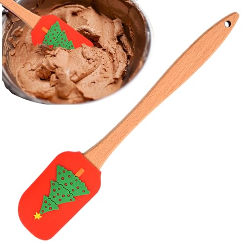 Anulely Weihnachts-Silikonspatel | Kuchendekorationsspatel – Schöner, hochtemperaturbeständiger Holzgriff, Silikon-Spatel zum Umrühren von Butter und Creme Anulely Weihnachts-Silikonspatel | Kuchendekorationsspatel – Schöner, hochtemperaturbeständiger Holzgriff, Silikon-Spatel zum Umrühren von Butter und Creme von Anulely