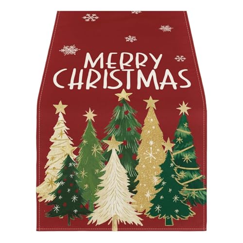 Anulely Winter-Tischläufer, Frohe Weihnachten-Tischdecke, Leinen "Merry Christmas", saisonale Winter-Weihnachtsfeiern, Dekoration für Picknick-Dinner von Anulely