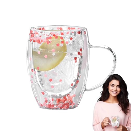 Doppelglas-Kaffeetassen, 350 ml, niedlich, transparent, isoliert, hitzebeständig, leicht, für Damen und Mädchen, heiße und kalte Getränke Doppelglas-Kaffeetassen, 350 ml, niedlich, transparent, isoliert, hitzebeständig, leicht, für Damen und Mädchen, heiße und kalte Getränke von Anulely