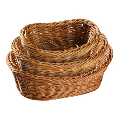 Gewebter Lebensmittelkorb, 3 x Snack-Tabletts, stapelbarer Rattan-Aufbewahrungskorb für Küche, Theke, Bauernhaus-Dekoration von Anulely