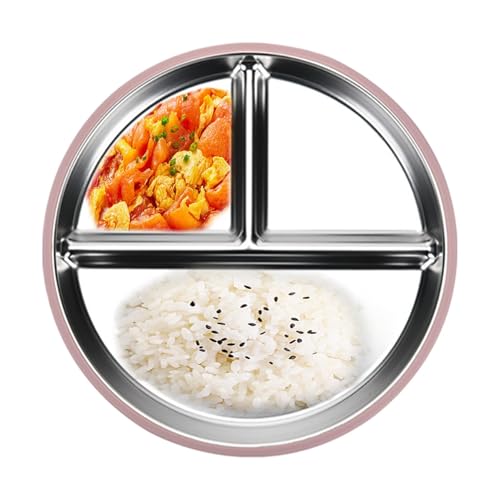 Kinderteller aus Edelstahl, drei Fächer, Metall-Lebensmitteltablett, Edelstahl-Schalen, antihaftbeschichtete Metallgeschirr, Portionskontrollplatte für Zuhause, Schule von Anulely