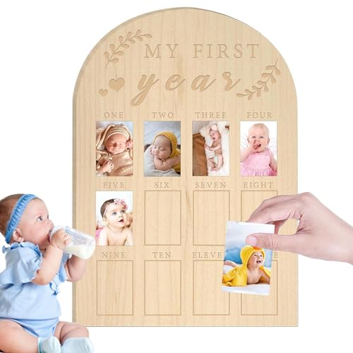 Minimalistisches Andenken für Kleinkinder zum ersten Jahr – Foto-Momente-Display, Holzbrett, Kleinkinder, erstes Jahr, Fotorahmen, Meilensteinbrett für Kleinkinder, Dusche oder von Anulely