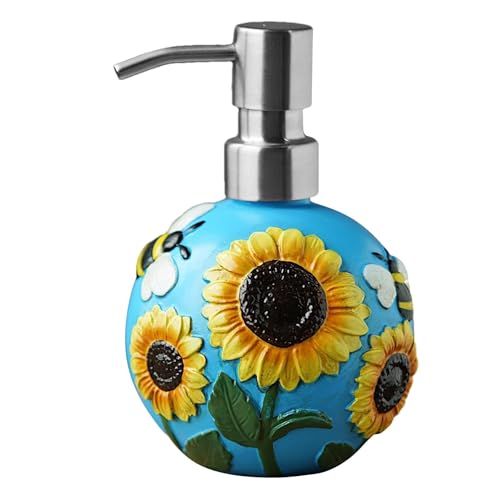 Nachfüllbare Pumpflasche, 350 ml, abnehmbare Pumpe, inklusive Badezimmer-Lotionspender, Sonnenblumenmuster, leerer Flüssigkeitsbehälter für Feuchtigkeitscreme, Shampoo, Duschgel von Anulely