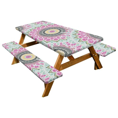 Picknickbank-Abdeckungen, wasserdichte Camping-Tischdecke, 1,8 m, winddichte Picknick-Tischdecke mit elastischen Kanten, für Wohnmobil-Ausrüstung, 183 x 76 cm von Anulely