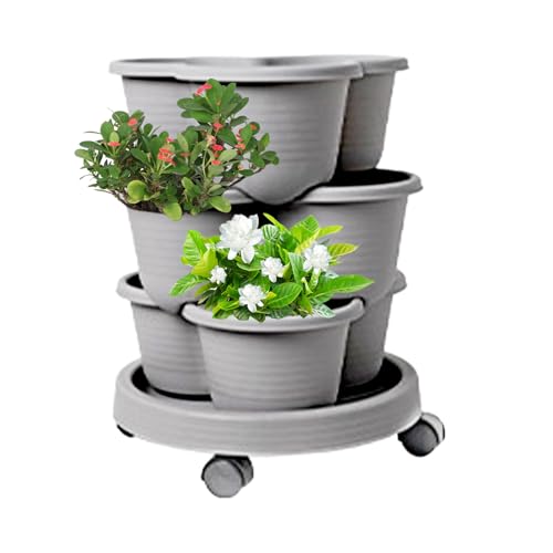 Stapelbarer Übertopf - Stapelbarer vertikaler Gartenpflanzenturm | Blumentöpfe mit abnehmbaren Rädern, Gartenzubehör Pflanzenzuchtsystem für Sukkulenten von Anulely