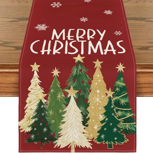 Weihnachtsbaum-Tischläufer, Tischdecke mit Aufschrift "Merry Christmas", Leinen, saisonale Winter-Weihnachtsfeiern, Dekoration für Picknick-Abendessen Weihnachtsbaum-Tischläufer, Tischdecke mit Aufschrift "Merry Christmas", Leinen, saisonale Winter-Weihnachtsfeiern, Dekoration für Picknick-Abendessen von Anulely