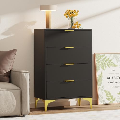 Anunweldo 4 Schubladen Kommode, Kommode für Schlafzimmer, Kommode mit 4 Schubladen, Schubladenschrank Schmal für Wohnzimmer, Schlafzimmer,Arbeitszimmer (Schwarz) von Anunweldo