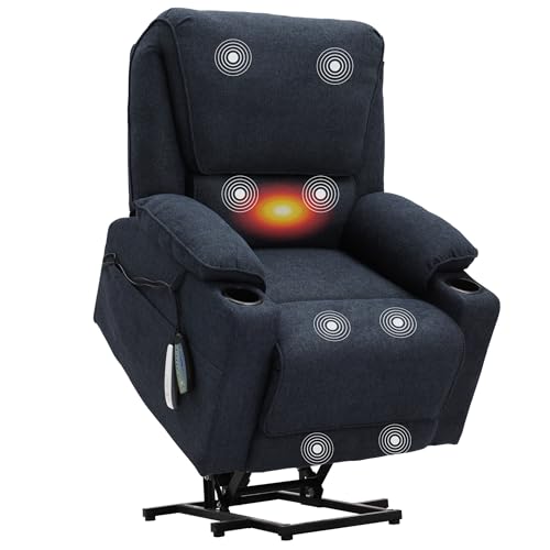 Aufstehsessel für Senioren, Liegesessel mit Massagegerät und Heizfunktion, Elektrischer Aufstehsessel mit Getränkehaltern, USB-Anschluss und 2 Seitentaschen (Marineblau) von Anunweldo