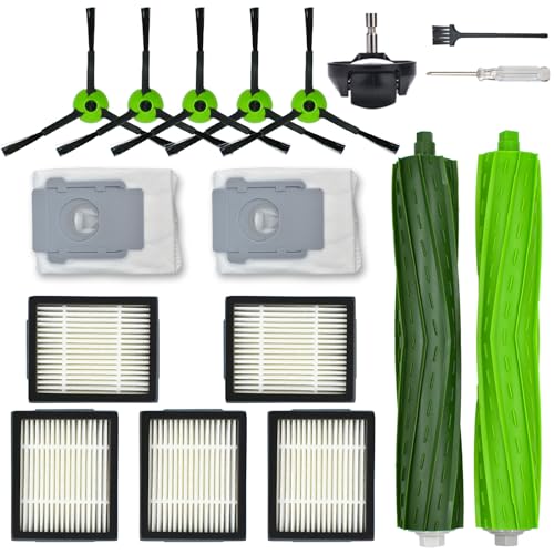Ersatzteile Zubehörset für iRobot Roomba J Plus Series J5+ J6+ J7+ J8+ J9+ – 1 Hauptbürste, 2 Staubbeutel, 5 schwarze Seitenbürsten, 5 Filter, 1 vorderes Lenkrollenrad (nicht Combo j7/+, j9+) von Anvacco