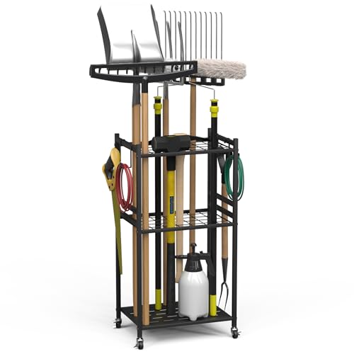 Anvuda Gartenwerkzeug-Organizer,3-stufig Aufbewahrungsregal für Garage Gerätehalter Organizer Kohlenstoffstahl Mehrzweck Gartengeräteaufbewahrungsrega mit Rollen,Metall Tool Stand Halter 42*30*80cm Anvuda Gartenwerkzeug-Organizer,3-stufig Aufbewahrungsregal für Garage Gerätehalter Organizer Kohlenstoffstahl Mehrzweck Gartengeräteaufbewahrungsrega mit Rollen,Metall Tool Stand Halter 42*30*80cm von Anvuda