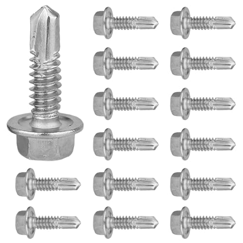 Anwangda 150 Stück M4.2×16mm Selbstschneidende Schrauben, 410 Edelstahl Sechskant Bohrschrauben für Metall Holz Möbel Elektrogeräte Produkte(Silber) von Anwangda