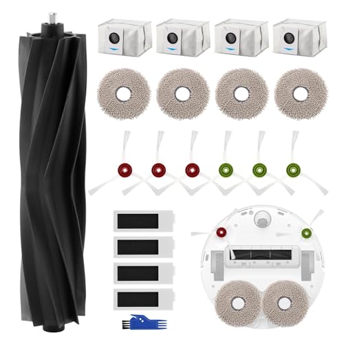Anwangda 20 Stück Saugroboter Ersatz Zubehör Set für Ecovacs Deebot T20 Omni, 1 Gummi Hauptbürsten 6 Seitenbürsten 4 Staubbeutel und Wischtücher 4 Hepa Filter 1 Reinigungsbürste von Anwangda