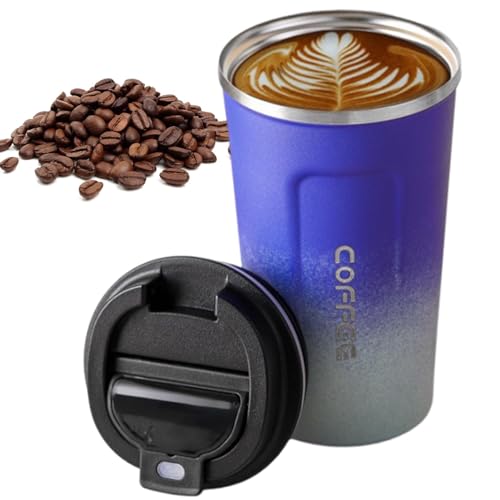 Anwangda Kaffeebecher to go aus Edelstahl, Thermobecher Doppelwand Isoliert, Travel Mug Isolierbecher, Kaffeetasse mit Deckel | 100% dicht | Farbverlauf | Leicht zu reinigen(Blau) von Anwangda