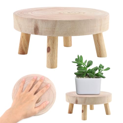 Runder Mini-Holzhocker, Holz-Tritthocker, Pflanzenständer, Gartenhocker, niedriger Hocker, Tritthocker, runder Betthocker für Kinder und Erwachsene (1, Größe: M) von Anwangda