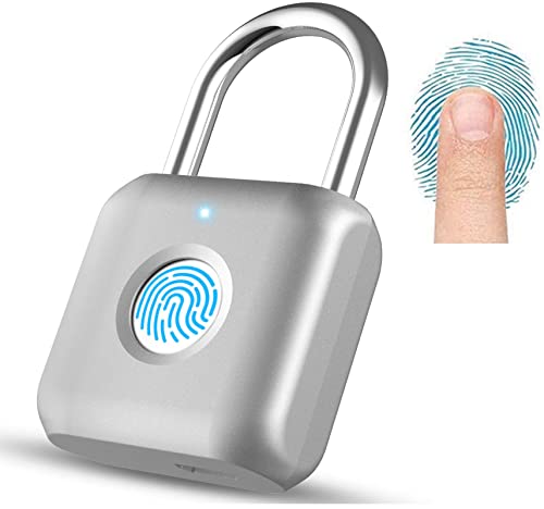 Anweller Mini Smart Fingerabdruck-Vorhängeschloss, Smart Schloss, Biometrisches Vorhängeschloss;Für Gym Locker, Shed Locker, Lagereinheiten, Gepäck, Koffer (Silber) von Anweller