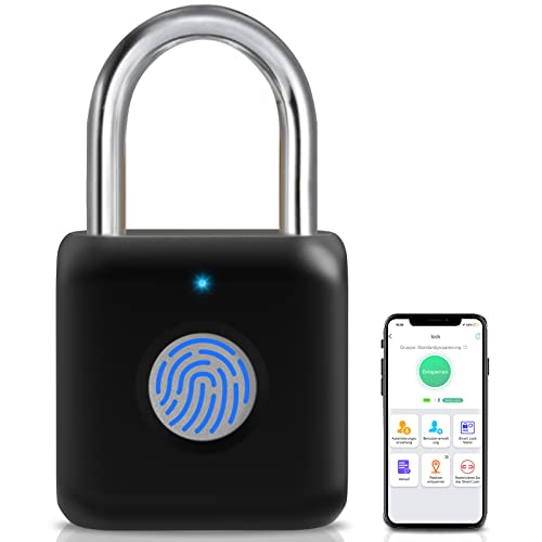 Fingerabdruck Schloss, Anweller Smart Schloss mit Bluetooth, Vorhängeschloss Fingerabdruck, Schloss mit Fingerabdruck Klein für Gym, Büro, Haus, Garten, Schrank u.v.m von Anweller