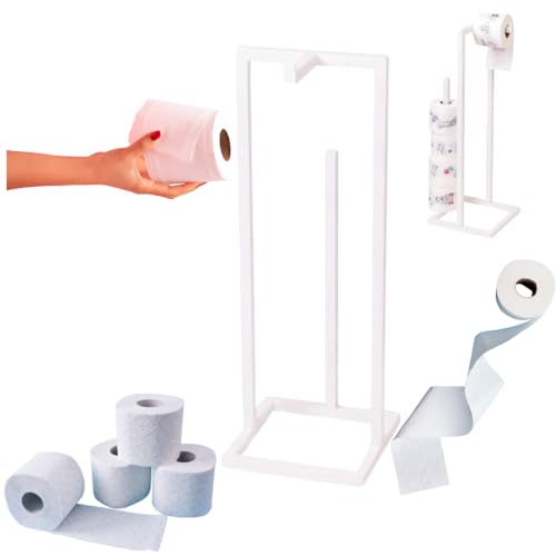 Toilettenpapierhalter stehend für 6 Rollen Freistehender Toilettenpapierständer Toilettenpapier Aufbewahrung Klopapierhalter, Organizer für Toilettenpapier, Stahl Weiße Klopapierhalterung Höhe 70 cm von Anwicar
