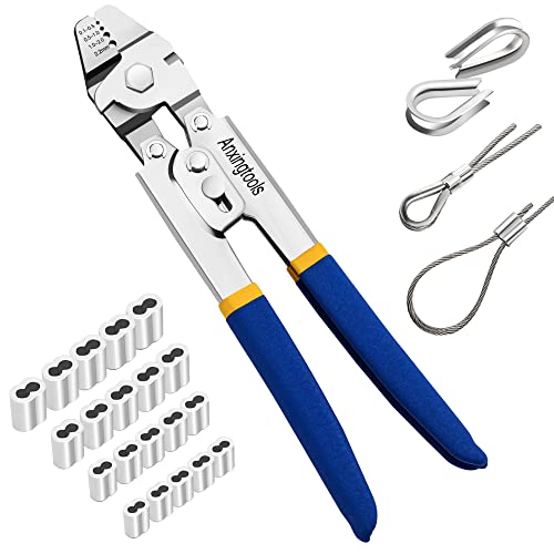 Crimpzange für Drahtseile, Anxingtools Kabelcrimps bis zu 2,2 mm mit 200 Stück Größen Aluminium-Doppelhülsen-Crimpschleifenhülse und 20 Stück Edelstahlkauschen-Sortiment von Anxingtools