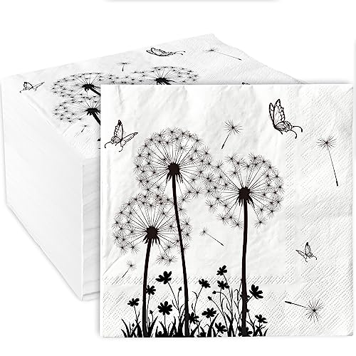 AnyDesign 100 Stück Löwenzahn-Papierservietten, Einweg-Servietten, Einweg-Servietten, Einweg-Servietten, dekorative Abendessen, Handservietten für Hochzeit, Babyparty, Geburtstag, Teeparty, 16,5 x von AnyDesign