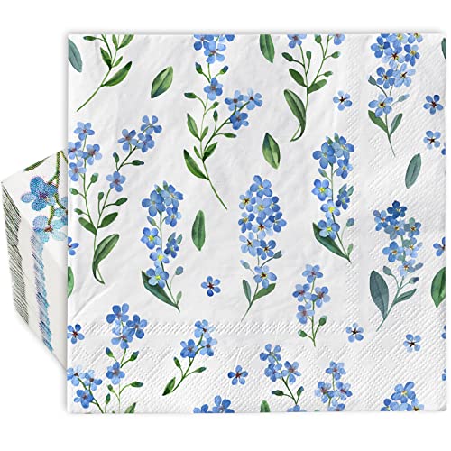 AnyDesign 80 Stück blaue florale Lunch-Servietten Einwegservietten mit Aquarell-Blumen-Papierservietten Vergissmeinnicht Myosotis Sylvatica Dessert Dinner Handserviette für Partyzubehör Dekoration, von AnyDesign