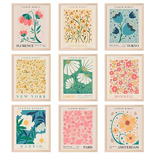 AnyDesign 9 Stück Blumenmarkt Wandkunstdrucke Matisse Kunstposter ungerahmt Blumenzeichnung Poster Bunte Dekoration für Galerie Zimmer Ästhetische Wohnzimmer Badezimmer Dekor, 20,3 x 25,4 cm von AnyDesign
