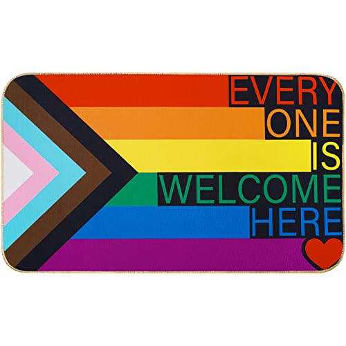 AnyDesign Rainbow Pride Day Fußmatte Everyone is Welcome Here Haustürmatte mit rutschfester Gummi-Rückseite, Regenbogen-Filz-Bodenmatte für LGBT, Innen- und Außenbereich, Heimdekoration, 43.2x73.3 cm von AnyDesign