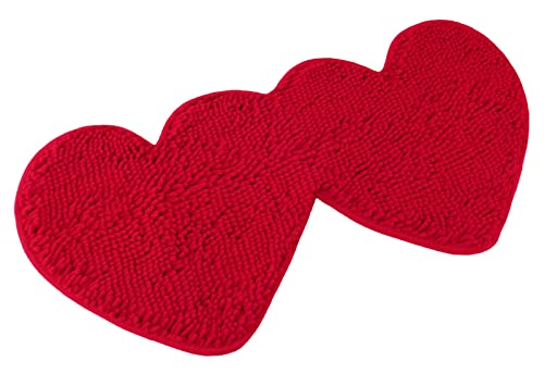 AnyDesign Valentinstag-Fußmatte, doppeltes Herz-Design, dekorative Eingangsmatte, rote Chenille, rutschfest, waschbar, Fußmatten für drinnen und draußen, Dekoration, 80 x 40 cm von AnyDesign