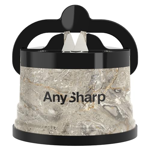 AnySharp Messerschärfer, Freihändige Sicherheit, PowerGrip Saugnapf, Sicheres Schärfen aller Küchenmesser, Ideal für gehärteten Stahl & Wellenschliff, Weltbeste Qualität, Kompakt, Stein von AnySharp