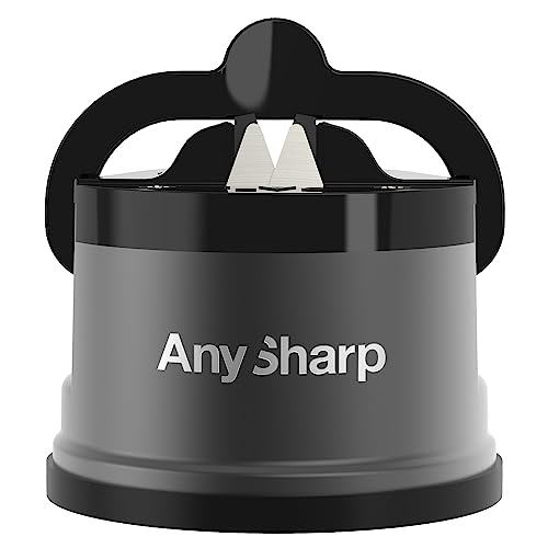 AnySharp Pro Metall Messerschärfer, Freihändige Sicherheit, PowerGrip Saugnapf, Schärft alle Küchenmesser, Ideal für gehärteten Stahl & Wellenschliff, Weltbeste Qualität, Rotguss Gunmetal von AnySharp