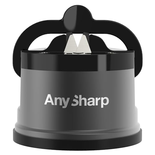 AnySharp Pro Metall Messerschärfer, Freihändige Sicherheit, PowerGrip Saugnapf, Schärft alle Küchenmesser, Ideal für gehärteten Stahl & Wellenschliff, Weltbeste Qualität, Rotguss Gunmetal von AnySharp