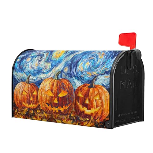 Halloween Kürbis Orange Briefkastenabdeckung Ölgemälde Blau Dekorationen Briefkastenabdeckungen 53,3 x 45,7 cm magnetisch Standardgröße Halloween Sternennacht Wrap Post Briefkasten Zuhause Outdoor Hof von Anyako