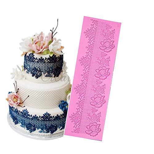 Anyana Zucker, essbare Hochzeits-Blumen-Spitzenkuchen-Prägematte aus Silikon, Prägematte für Fondant, Spitzenmatte, Dekorationsform für Fondant, Kuchendekoration, Zuckerguss, Backformen, Basteln von Anyana