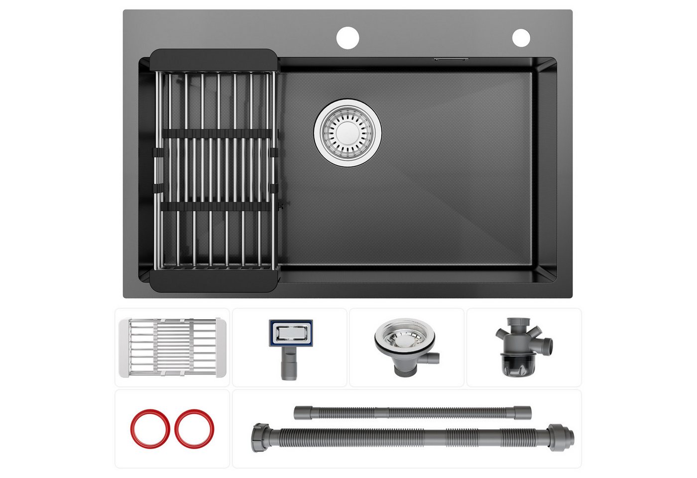 Anycee max Edelstahlspüle Küchenspüle Edelstahl 70x45 cm Spülbecken mit Siebkorb Einbauspüle, Komplett-Set, ink. Hahnloch und Ablaufgarnitur Anycee max Edelstahlspüle Küchenspüle Edelstahl 70x45 cm Spülbecken mit Siebkorb Einbauspüle, Komplett-Set, ink. Hahnloch und Ablaufgarnitur von Anycee max